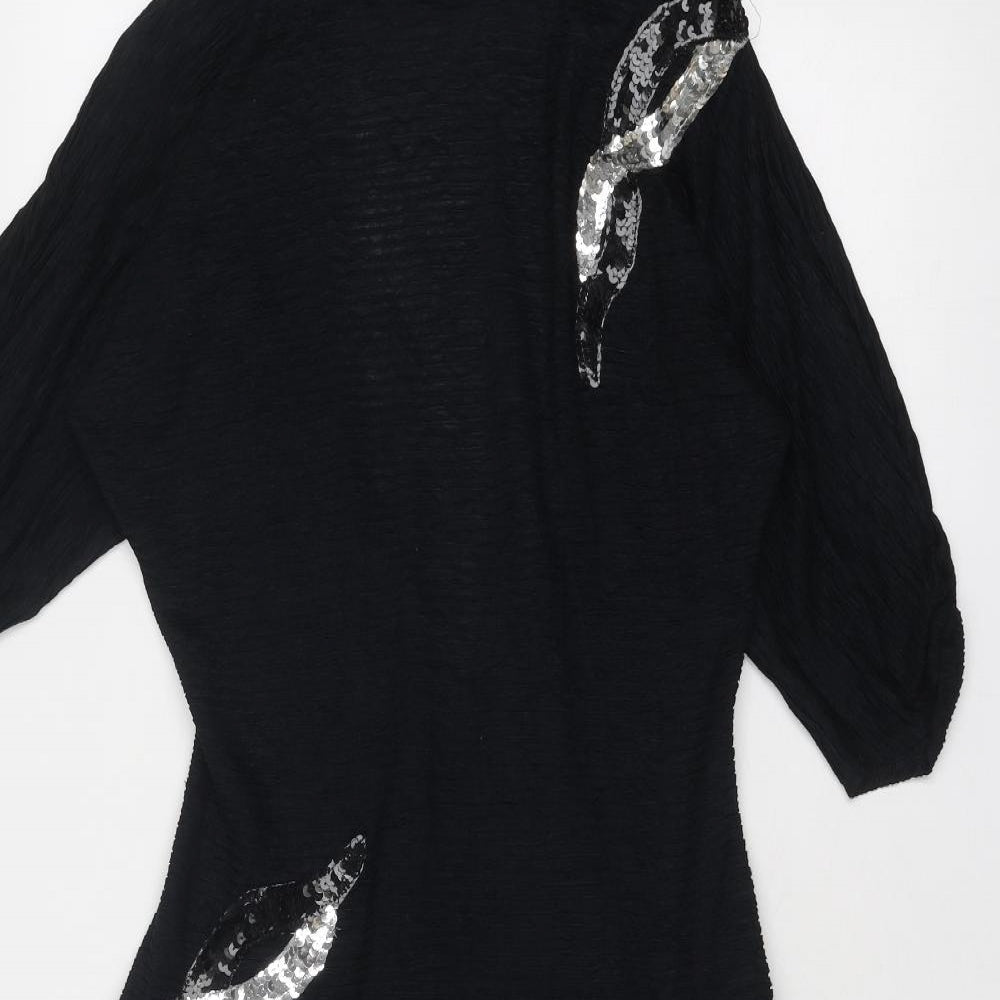 Fashion Style Womens Black Floral Polyamide Fit & Flare Size 10 Round Neck Zip
