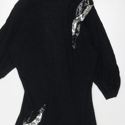 Fashion Style Womens Black Floral Polyamide Fit & Flare Size 10 Round Neck Zip