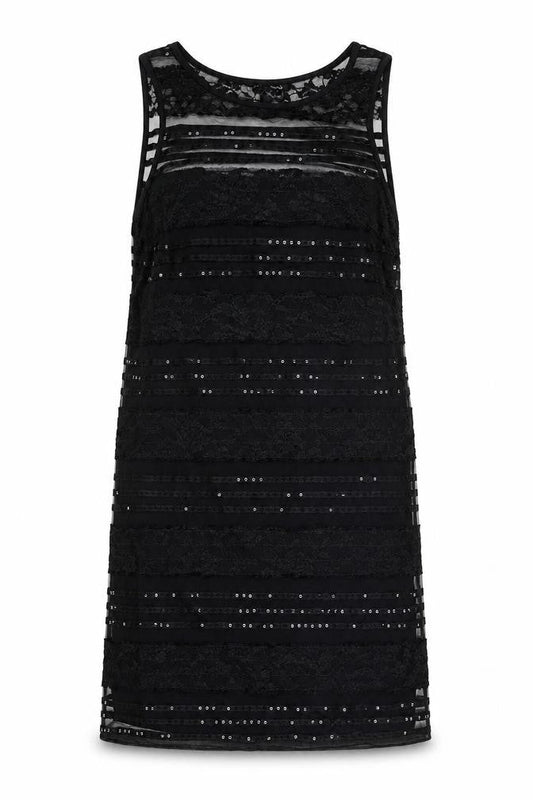 Scarlett Nite Womens Black Geometric Polyester Shift Size 8 Round Neck Pullover
