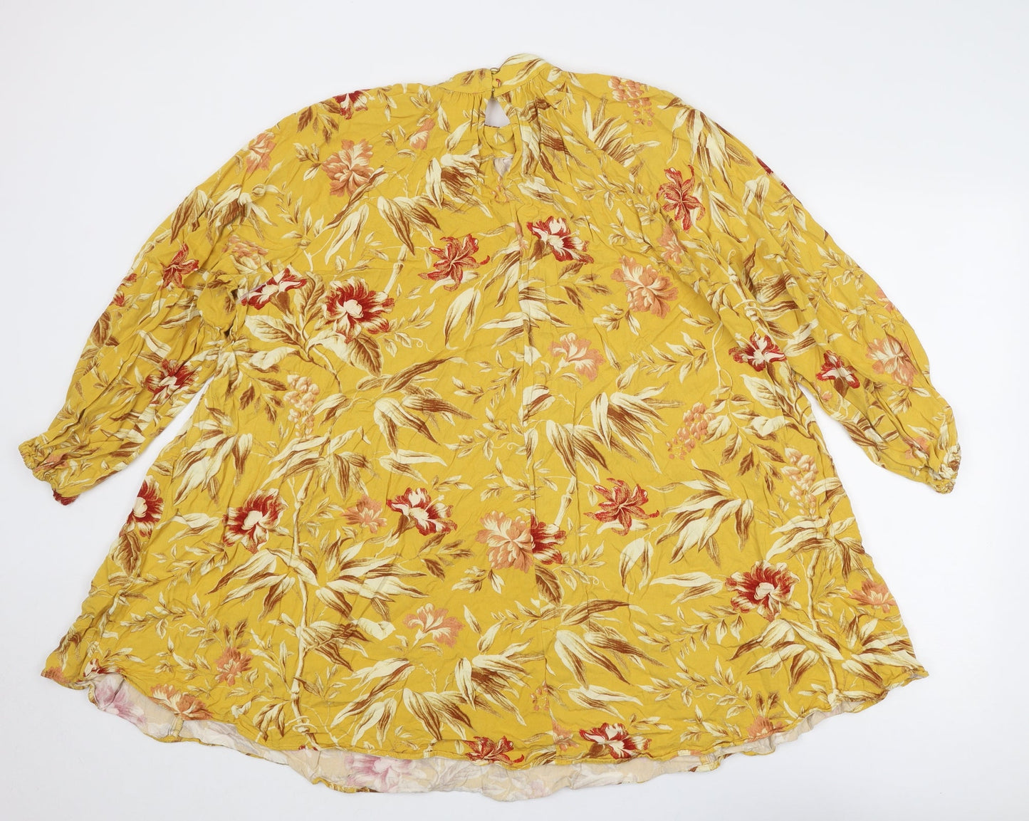H&M Womens Yellow Floral Viscose Trapeze & Swing Size 12 Round Neck Button