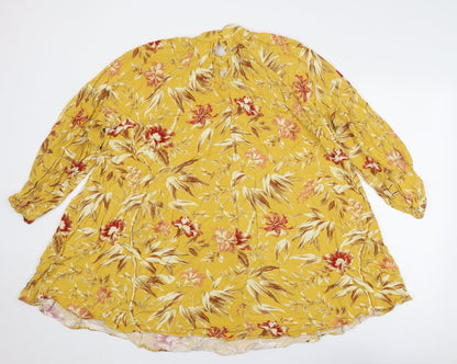 H&M Womens Yellow Floral Viscose Trapeze & Swing Size 12 Round Neck Button