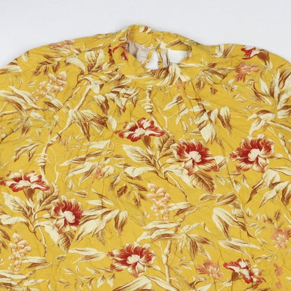 H&M Womens Yellow Floral Viscose Trapeze & Swing Size 12 Round Neck Button