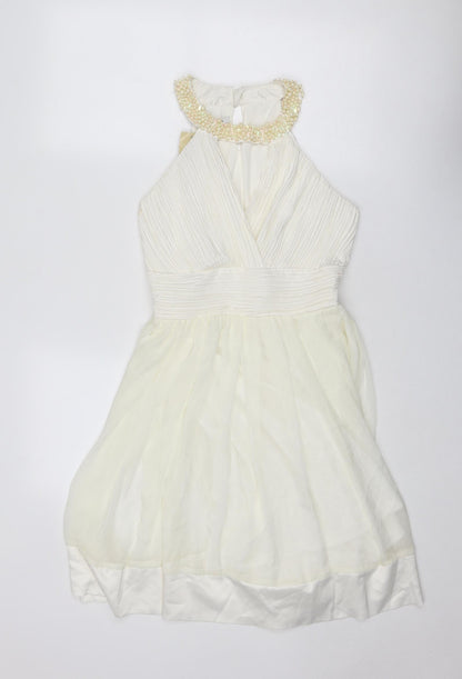 Toi Et Moi Womens Ivory Polyester Fit & Flare Size M Round Neck Button