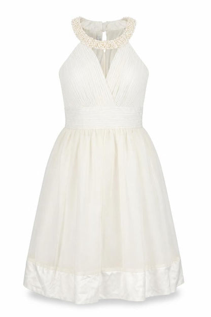 Toi Et Moi Womens Ivory Polyester Fit & Flare Size M Round Neck Button