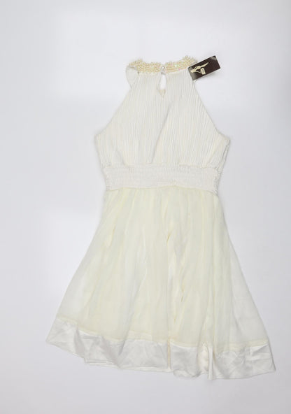 Toi Et Moi Womens Ivory Polyester Fit & Flare Size M Round Neck Button