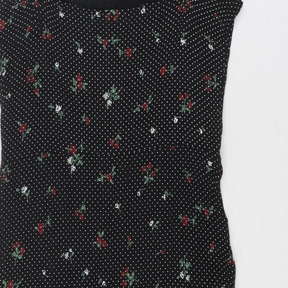 PRETTYLITTLETHING Womens Black Geometric Viscose Tank Dress Size 8 Square Neck Tie