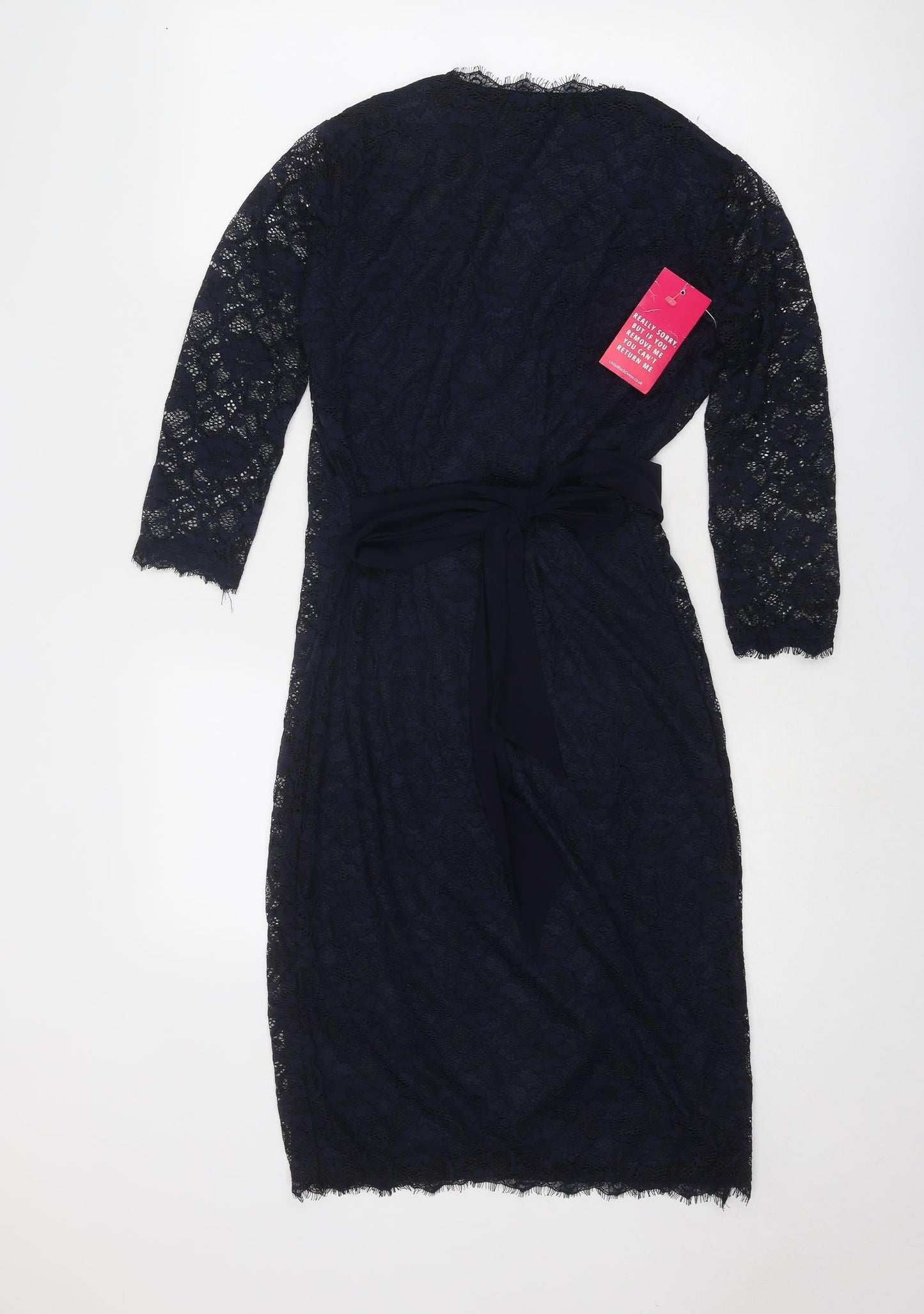 Little Black Dress Womens Blue Geometric Nylon A-Line Size 12 V-Neck Tie