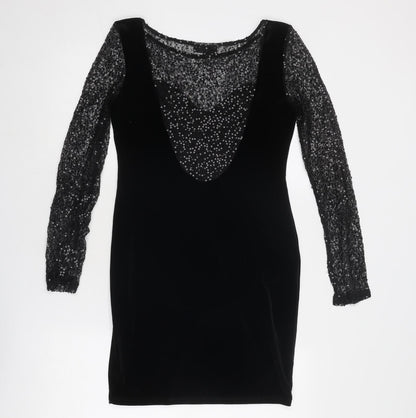 Warehouse Womens Black Polyester Bodycon Size 12 Round Neck Pullover