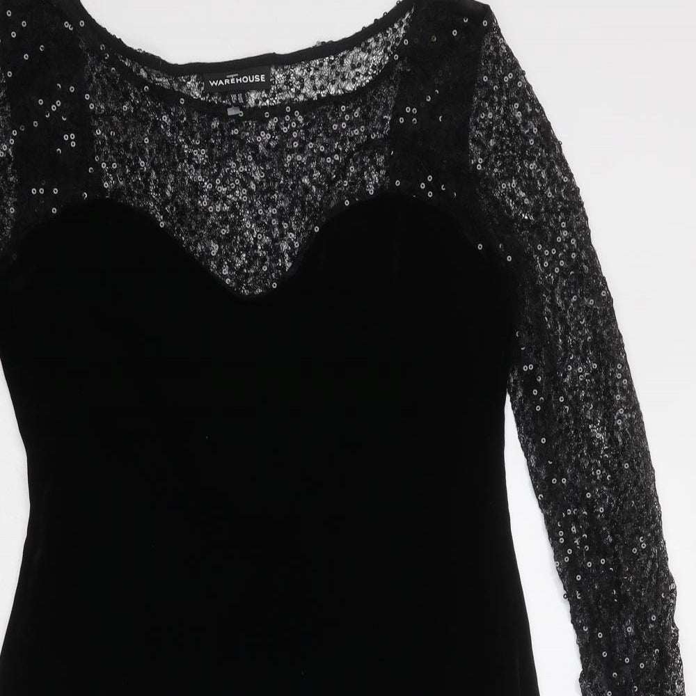Warehouse Womens Black Polyester Bodycon Size 12 Round Neck Pullover