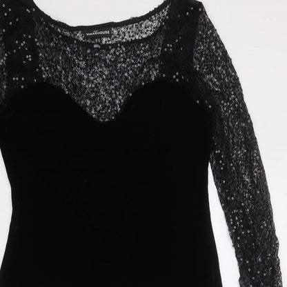Warehouse Womens Black Polyester Bodycon Size 12 Round Neck Pullover
