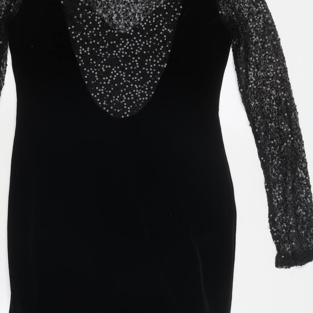 Warehouse Womens Black Polyester Bodycon Size 12 Round Neck Pullover