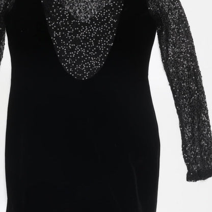 Warehouse Womens Black Polyester Bodycon Size 12 Round Neck Pullover