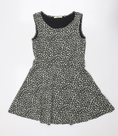 Oasis Womens Beige Animal Print Acrylic Fit & Flare Size M Round Neck Pullover - Leopard Pattern