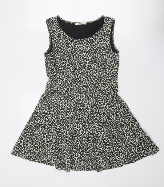 Oasis Womens Beige Animal Print Acrylic Fit & Flare Size M Round Neck Pullover - Leopard Pattern