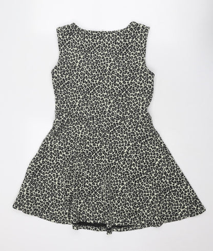 Oasis Womens Beige Animal Print Acrylic Fit & Flare Size M Round Neck Pullover - Leopard Pattern