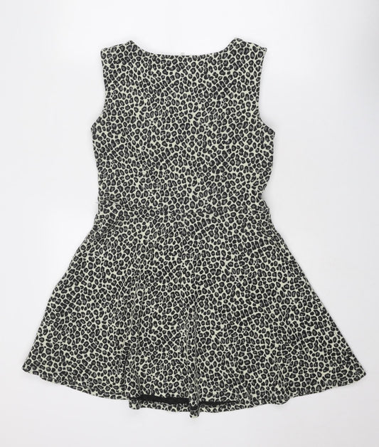 Oasis Womens Beige Animal Print Acrylic Fit & Flare Size M Round Neck Pullover - Leopard Pattern