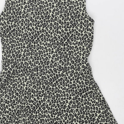 Oasis Womens Beige Animal Print Acrylic Fit & Flare Size M Round Neck Pullover - Leopard Pattern