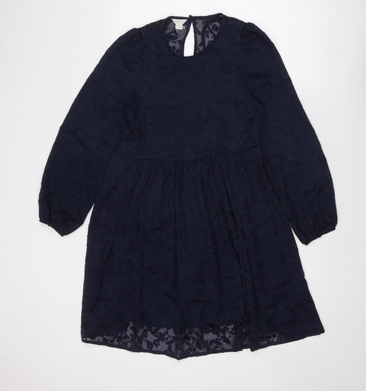 Monsoon Womens Blue Floral Polyester Trapeze & Swing Size 8 Round Neck Button