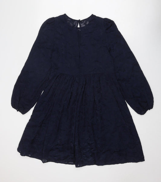 Monsoon Womens Blue Floral Polyester Trapeze & Swing Size 8 Round Neck Button