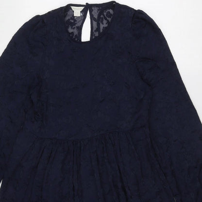 Monsoon Womens Blue Floral Polyester Trapeze & Swing Size 8 Round Neck Button