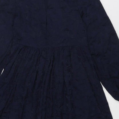 Monsoon Womens Blue Floral Polyester Trapeze & Swing Size 8 Round Neck Button