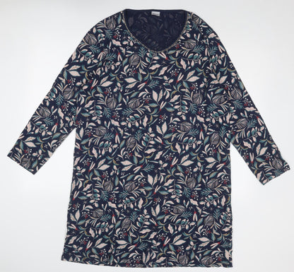 Damart Womens Blue Geometric Cotton A-Line Size L Round Neck Pullover - Leaf Pattern