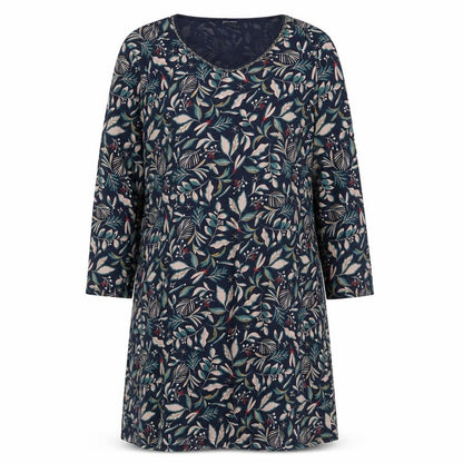 Damart Womens Blue Geometric Cotton A-Line Size L Round Neck Pullover - Leaf Pattern
