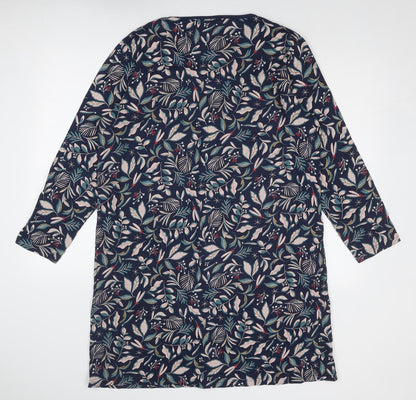 Damart Womens Blue Geometric Cotton A-Line Size L Round Neck Pullover - Leaf Pattern