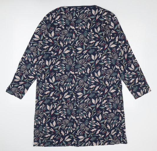 Damart Womens Blue Geometric Cotton A-Line Size L Round Neck Pullover - Leaf Pattern