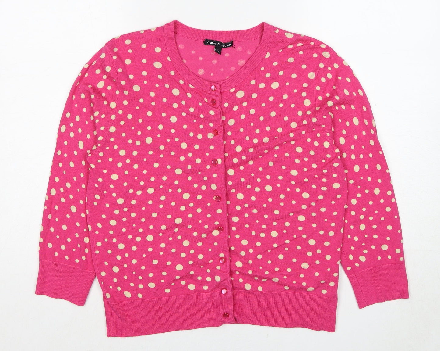 Womens UK Size L Cable & Gauge Pink Cardigan Jumper