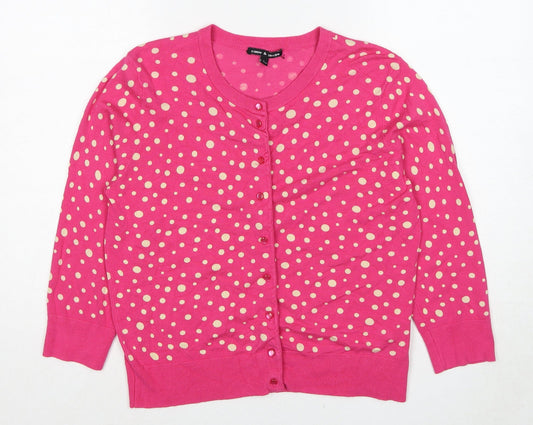 Cable & Gauge Womens Pink Round Neck Polka Dot Viscose Cardigan Jumper Size L