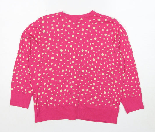Cable & Gauge Womens Pink Round Neck Polka Dot Viscose Cardigan Jumper Size L