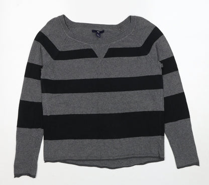 Gap Womens Grey Round Neck Striped Polyester Pullover Jumper Size S