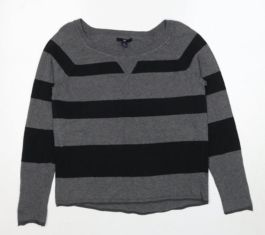 Gap Womens Grey Round Neck Striped Polyester Pullover Jumper Size S