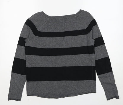 Gap Womens Grey Round Neck Striped Polyester Pullover Jumper Size S