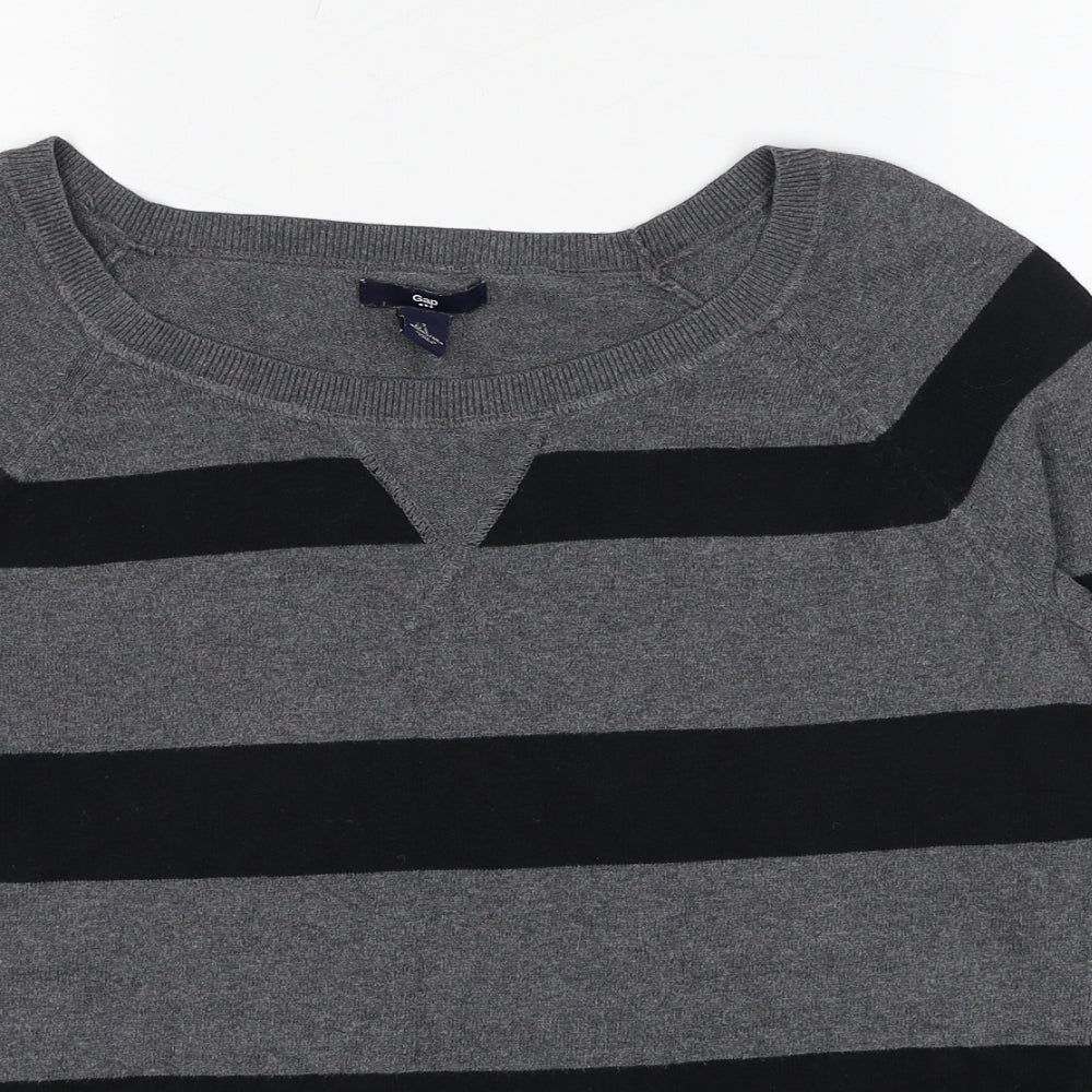 Gap Womens Grey Round Neck Striped Polyester Pullover Jumper Size S