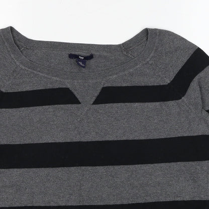 Gap Womens Grey Round Neck Striped Polyester Pullover Jumper Size S