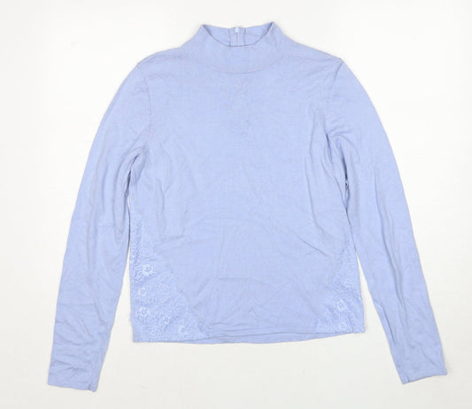 Coast Womens Blue High Neck Polyamide Pullover Jumper Size S - Lace Detail