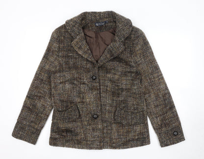Castle Womens Brown Geometric Jacket Size 12 Button