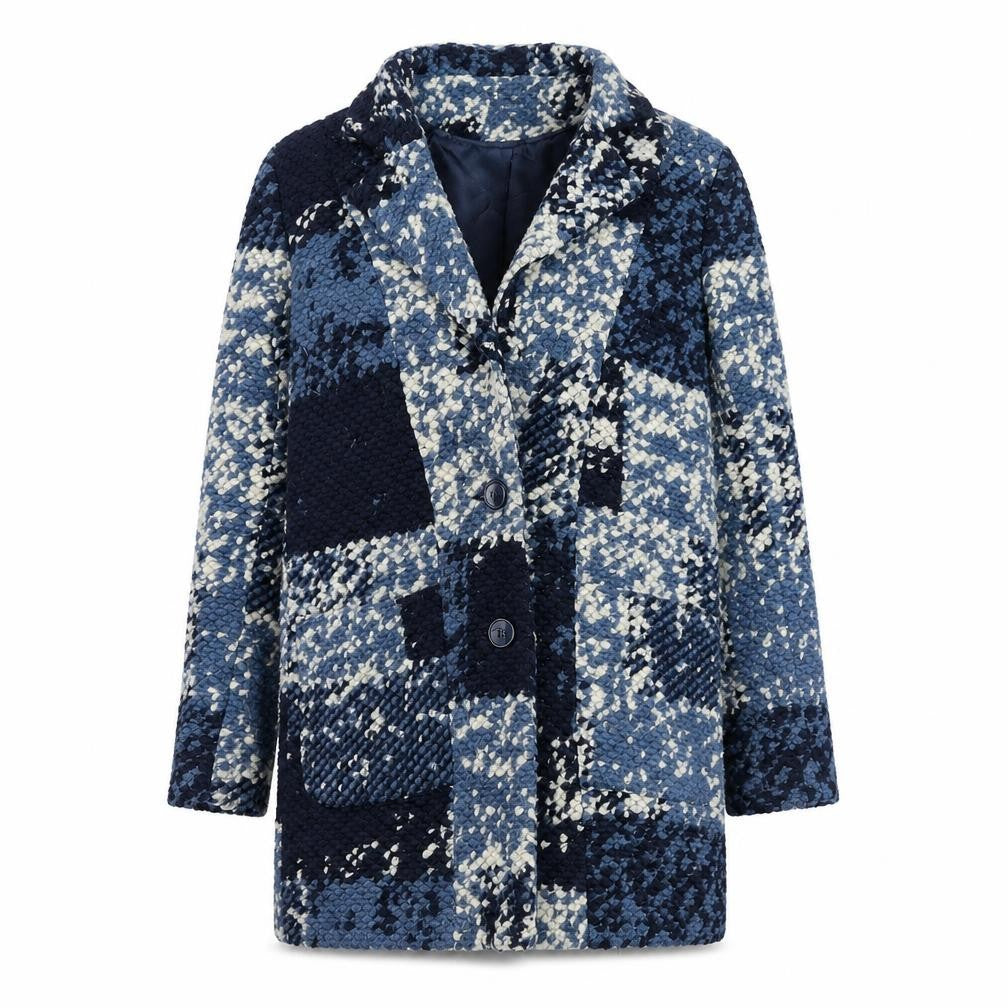 Next Womens Blue Geometric Overcoat Coat Size 8 Button