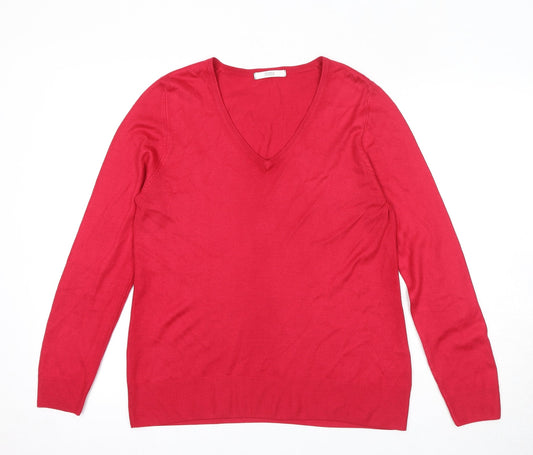 Marks and Spencer Womens Pink V-Neck Acrylic Pullover Jumper Size 10