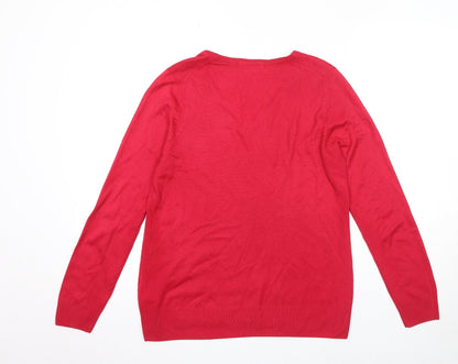 Marks and Spencer Womens Pink V-Neck Acrylic Pullover Jumper Size 10