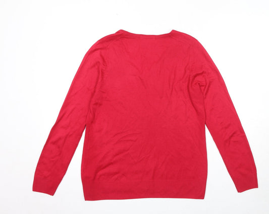 Marks and Spencer Womens Pink V-Neck Acrylic Pullover Jumper Size 10