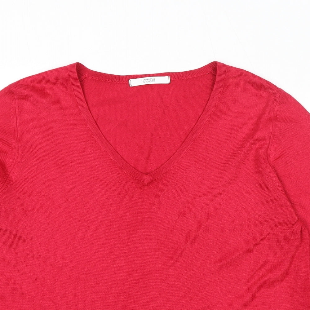 Marks and Spencer Womens Pink V-Neck Acrylic Pullover Jumper Size 10