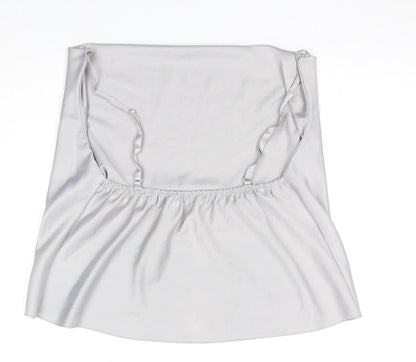 Boohoo Womens Grey Polyester Basic Tank Size L Square Neck