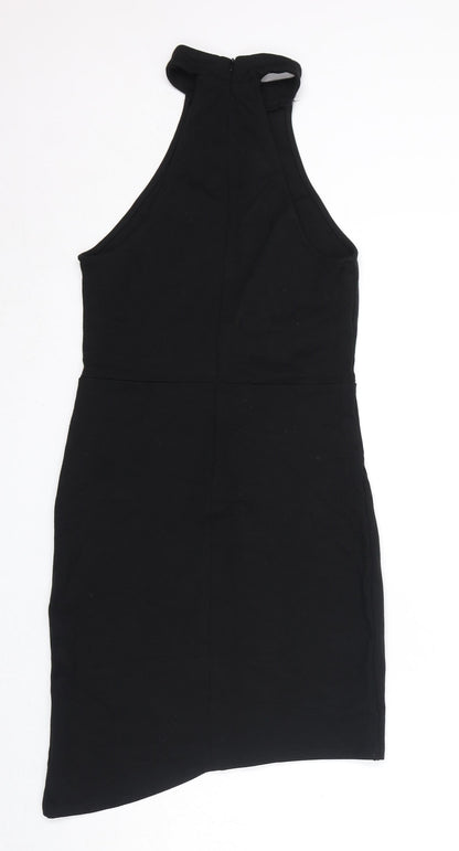 FOREVER 21 Womens Black Rayon Bodycon Size L Halter Zip