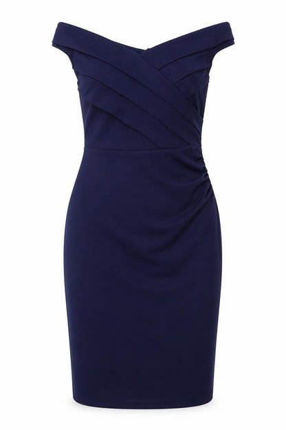 Sistaglam Womens Blue Polyester A-Line Size 10 Off the Shoulder Zip
