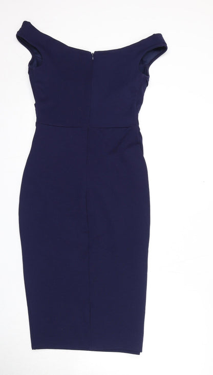 Sistaglam Womens Blue Polyester A-Line Size 10 Off the Shoulder Zip