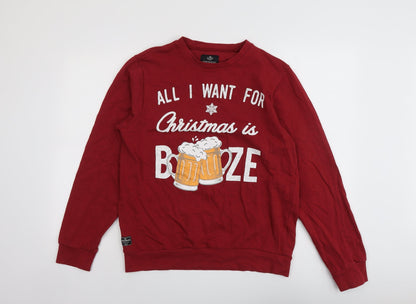 Threadbare Womens Red Cotton Pullover Sweatshirt Size L Pullover - All I want for Christmas is booze Unisex