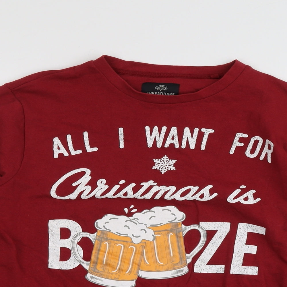 Threadbare Womens Red Cotton Pullover Sweatshirt Size L Pullover - All I want for Christmas is booze Unisex